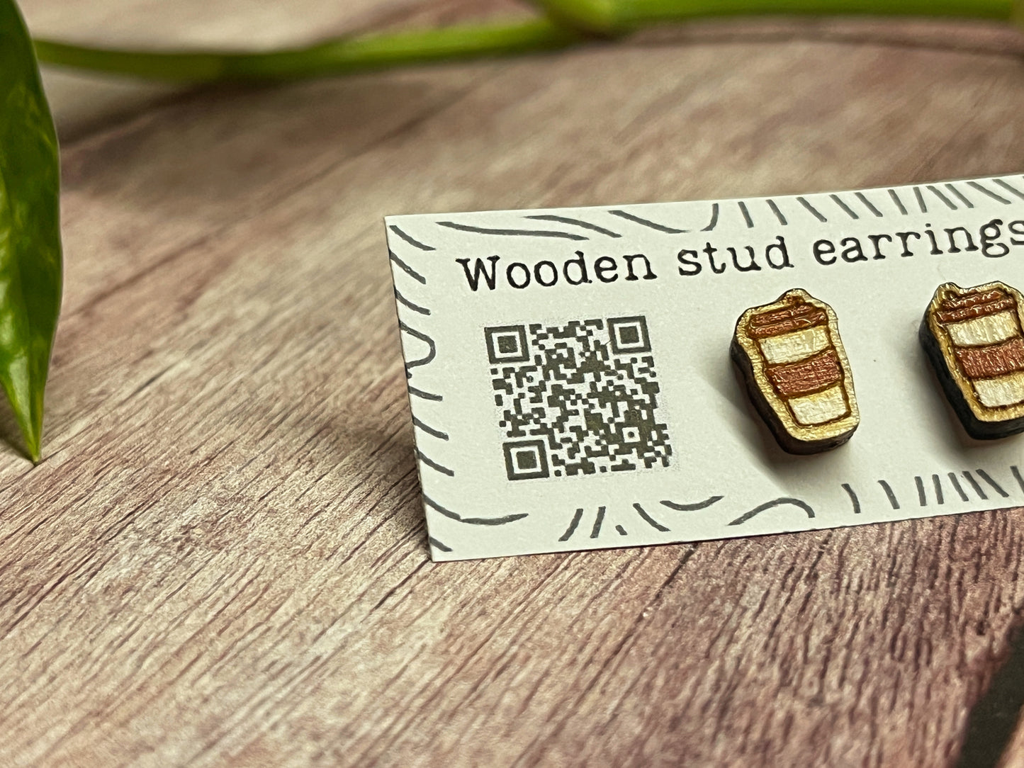 Coffee Cup Stud Earrings – Mini To-Go Cup Earrings – Wooden Coffee Jewelry – Cute Barista Gift – Caffeine Lover Earrings