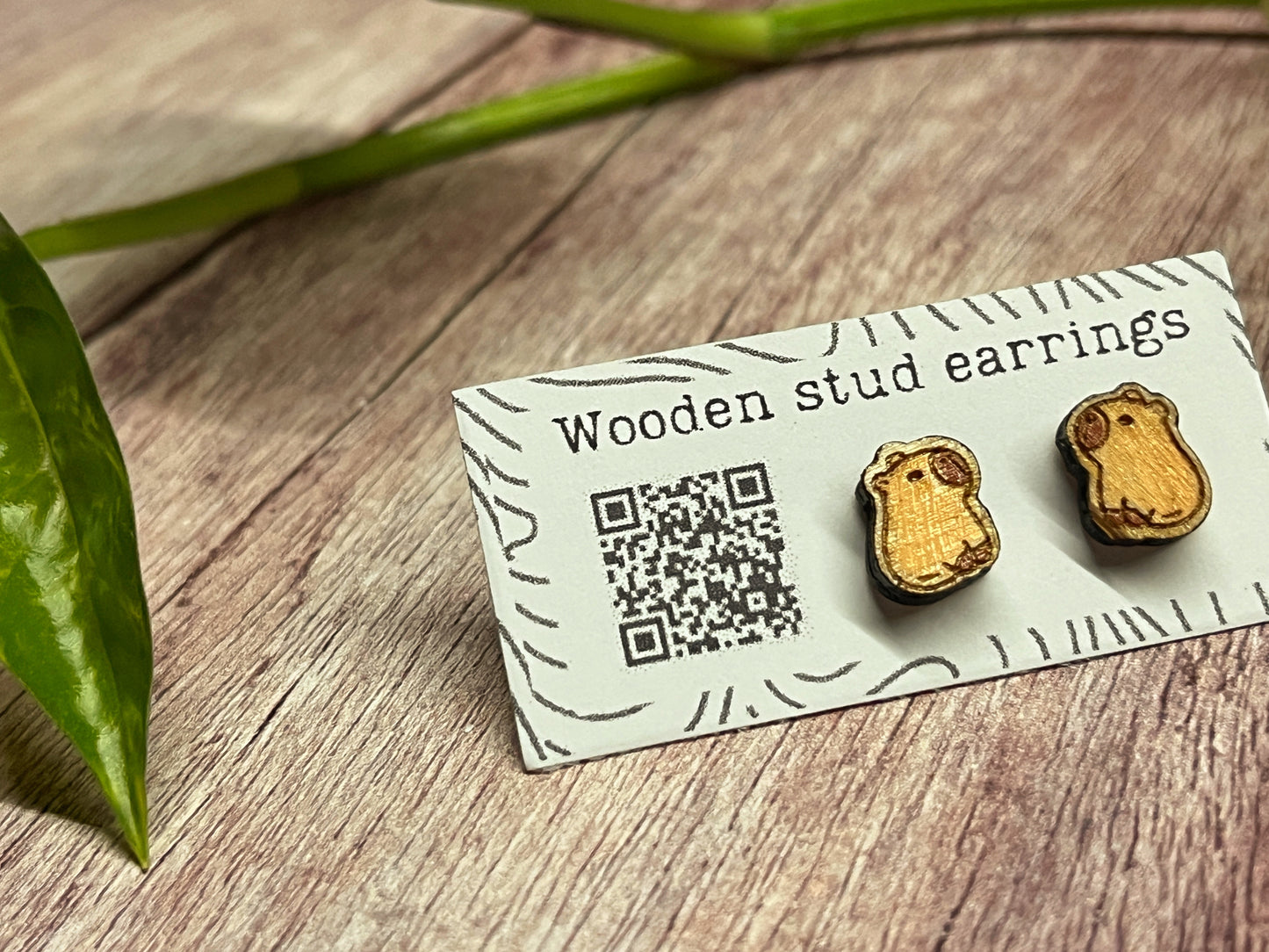 Capybara Stud Earrings – Mini Wooden Earrings – Cute Animal Jewelry – Laser Cut Wood Studs – Capybara Lover Gift