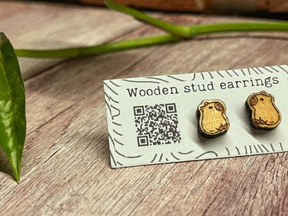 Capybara Stud Earrings – Mini Wooden Earrings – Cute Animal Jewelry – Laser Cut Wood Studs – Capybara Lover Gift