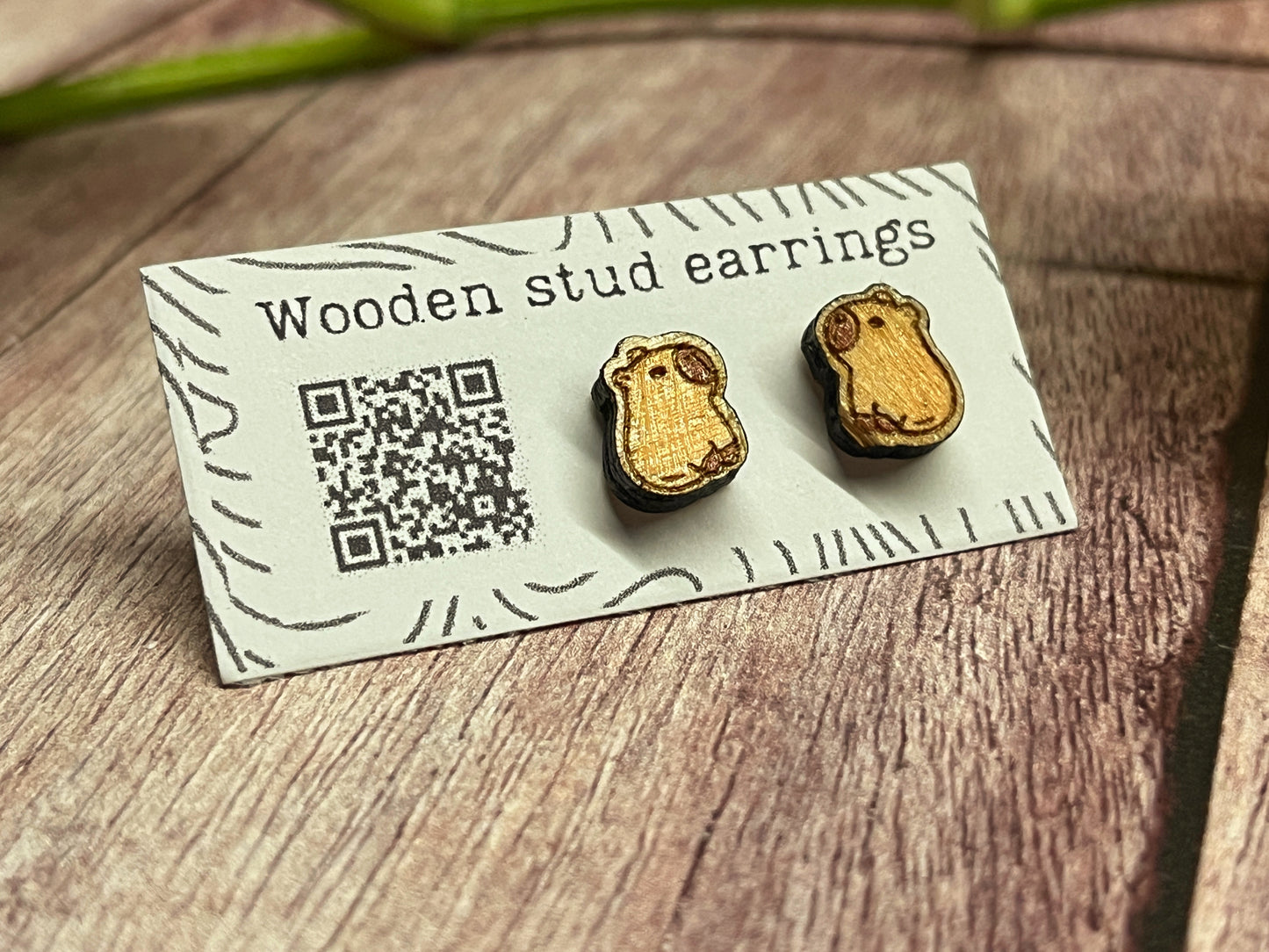 Capybara Stud Earrings – Mini Wooden Earrings – Cute Animal Jewelry – Laser Cut Wood Studs – Capybara Lover Gift