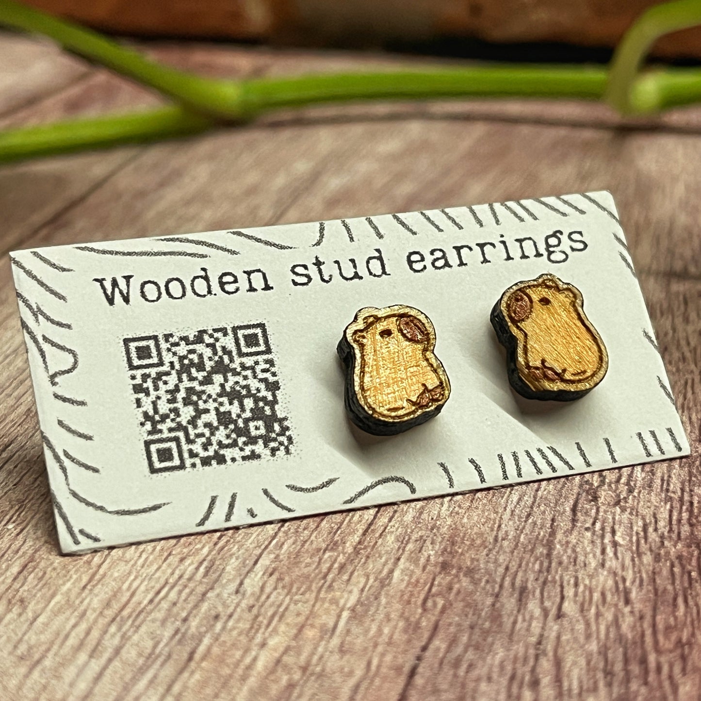 Capybara Stud Earrings – Mini Wooden Earrings – Cute Animal Jewelry – Laser Cut Wood Studs – Capybara Lover Gift