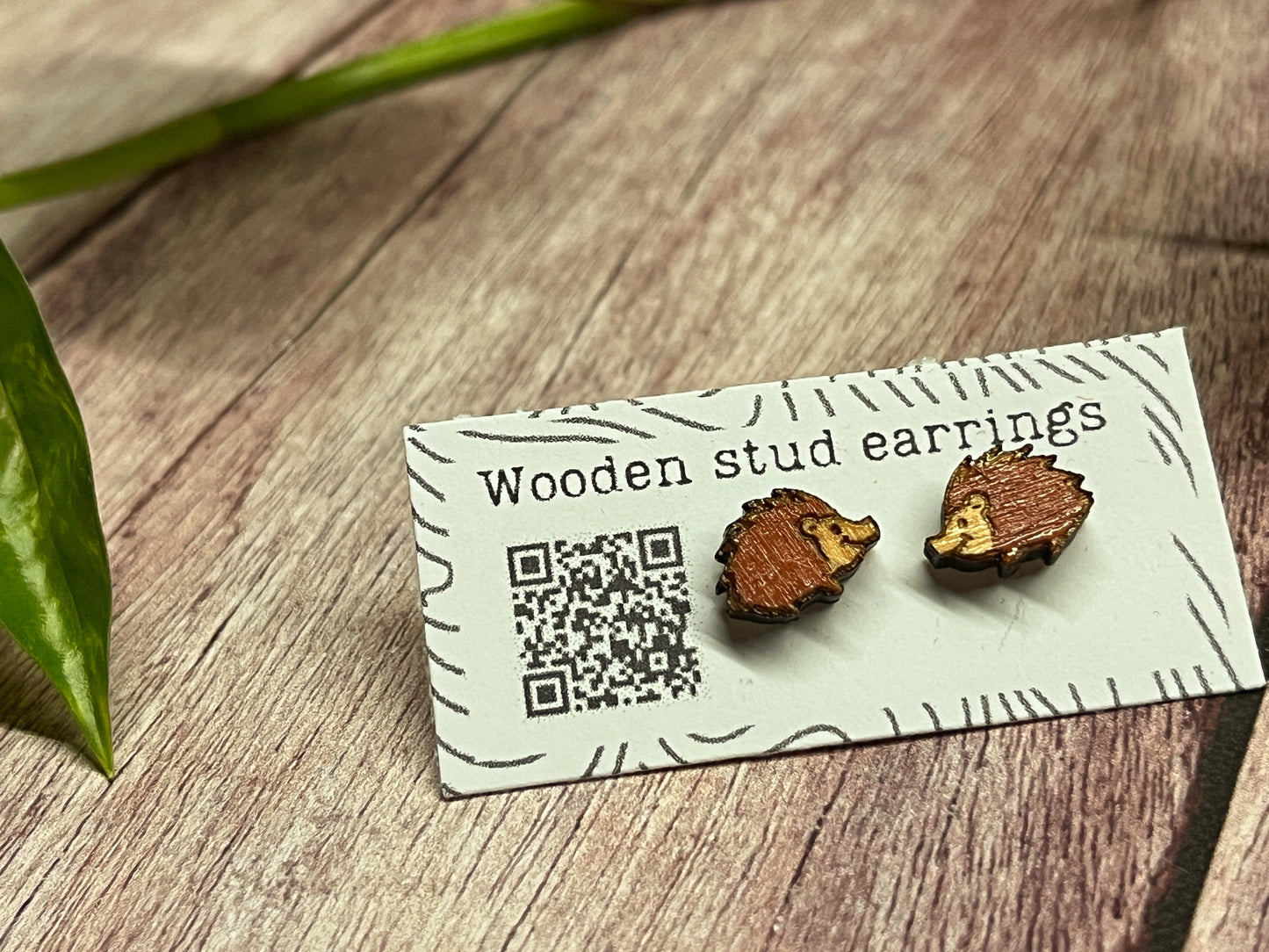 Adorable Tiny Hedgehog Stud Earrings – Handmade Wooden Jewelry