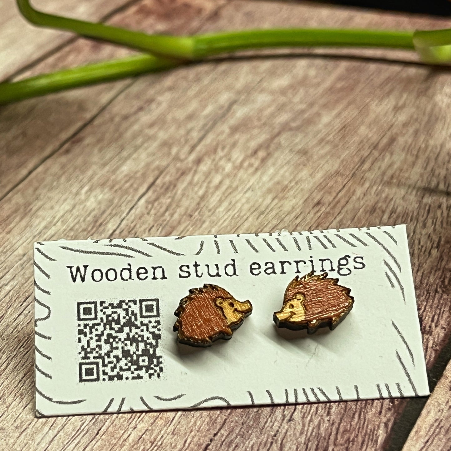 Adorable Tiny Hedgehog Stud Earrings – Handmade Wooden Jewelry