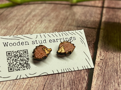 Adorable Tiny Hedgehog Stud Earrings – Handmade Wooden Jewelry