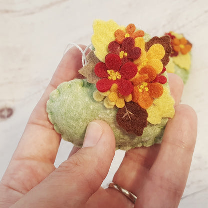 Fall flowers heart ornament - felt home decoration