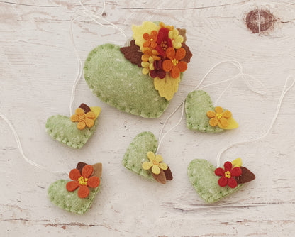 Fall flowers heart ornament - felt home decoration