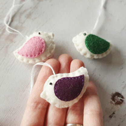 Little felt bird ornament set of 2, tiny home decor