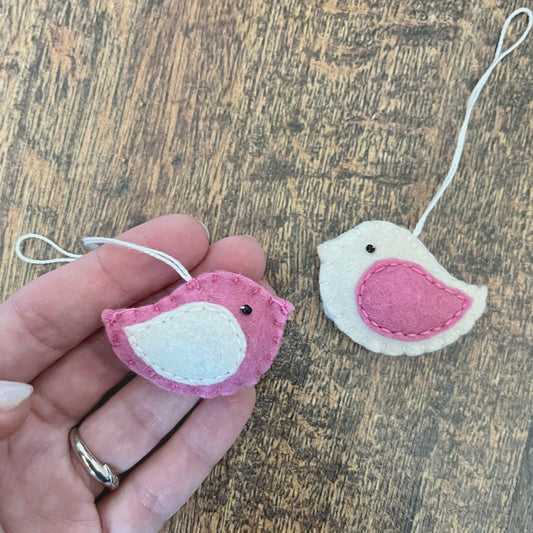 Little felt bird ornament set of 2, tiny home decor