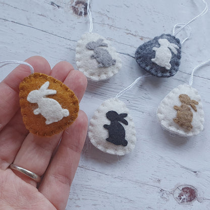 Mini Easter egg ornaments with bunny - wool felt party supplies