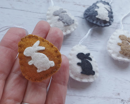 Mini Easter egg ornaments with bunny - wool felt party supplies