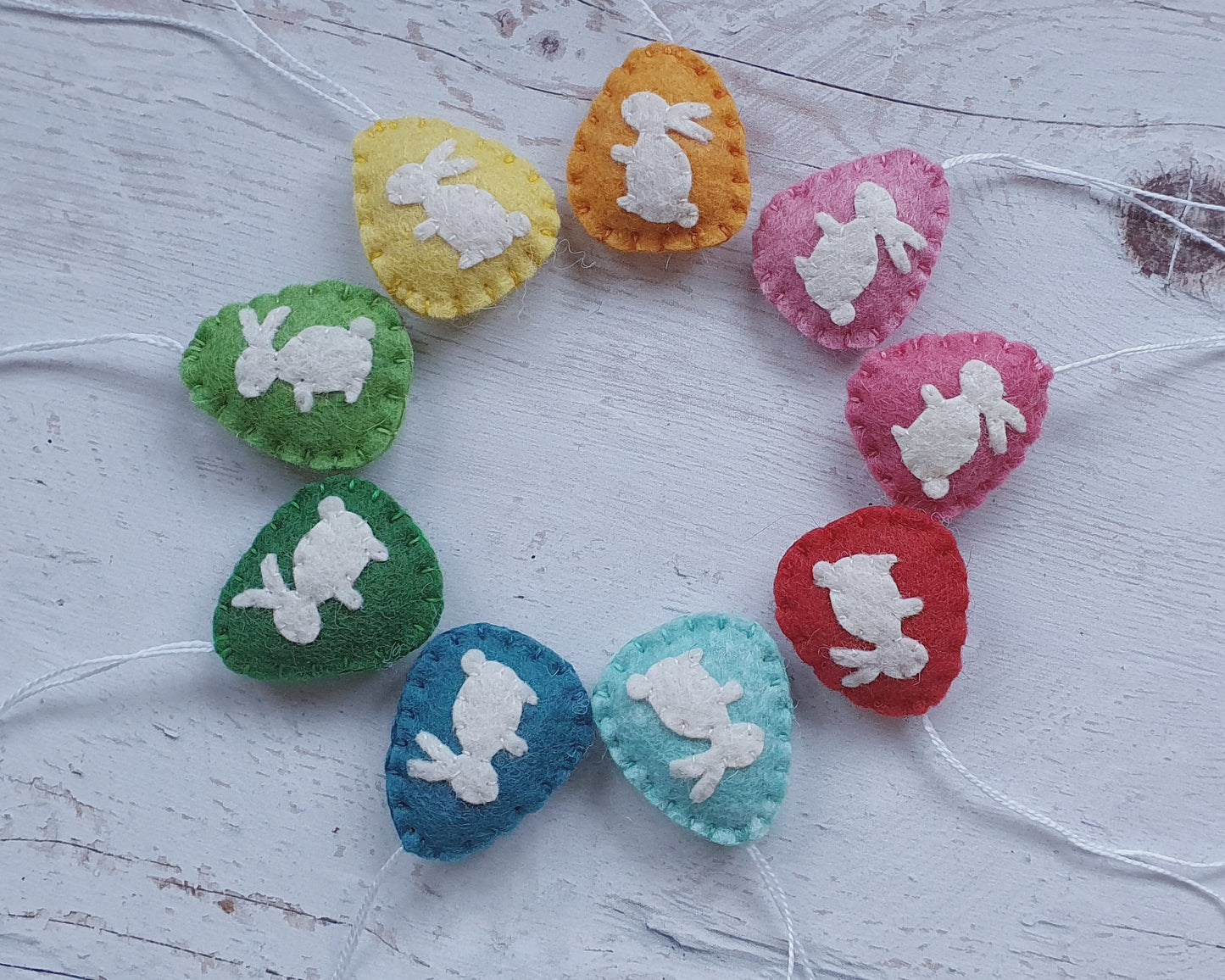 Mini Easter egg ornaments with bunny - wool felt party supplies