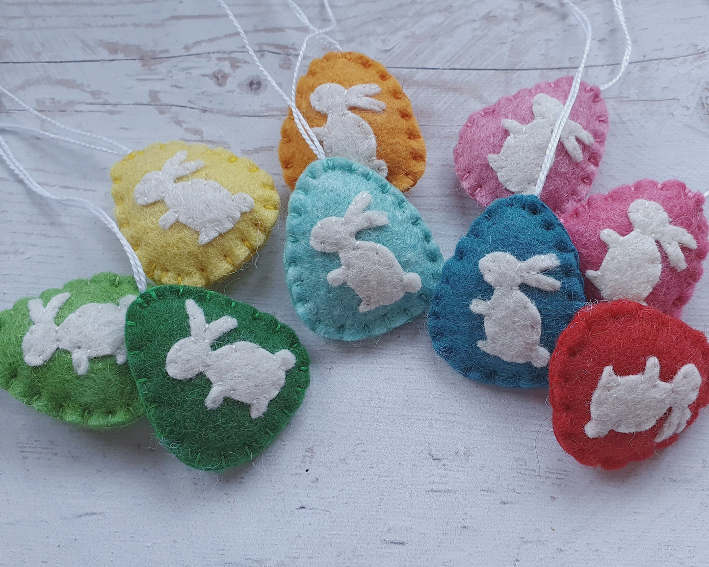 Mini Easter egg ornaments with bunny - wool felt party supplies
