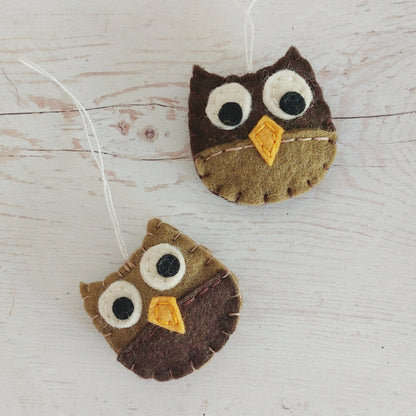 Tiny felt owl ornament, woodland animals