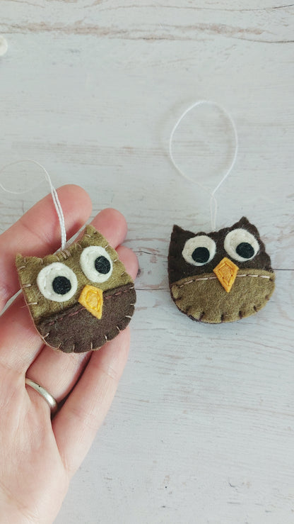 Tiny felt owl ornament, woodland animals