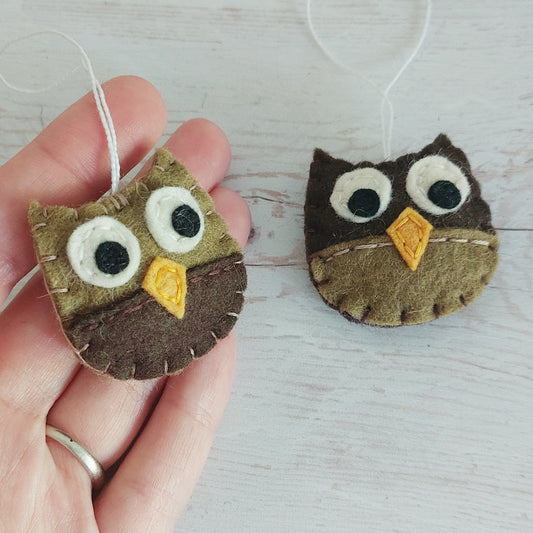 Tiny felt owl ornament, woodland animals