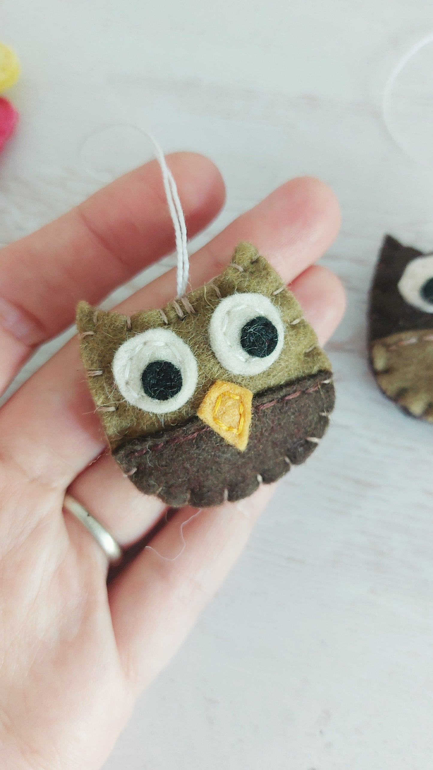 Tiny felt owl ornament, woodland animals
