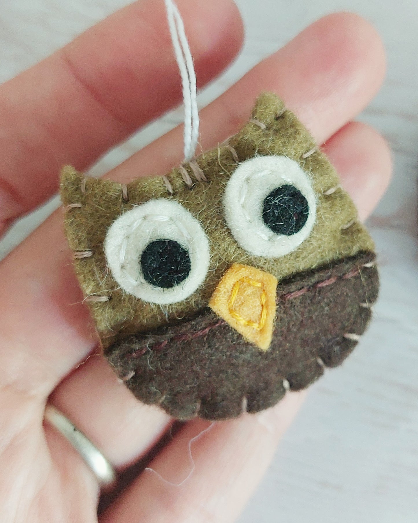 Tiny felt owl ornament, woodland animals