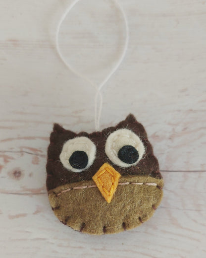 Tiny felt owl ornament, woodland animals
