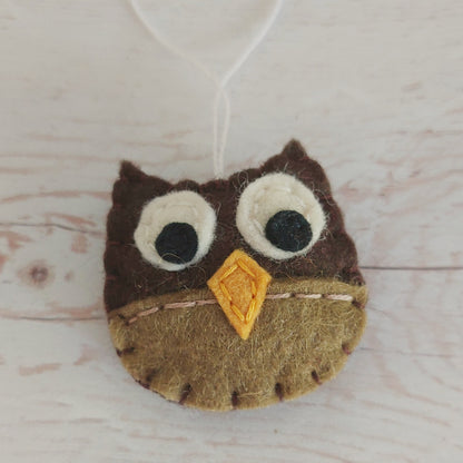 Tiny felt owl ornament, woodland animals