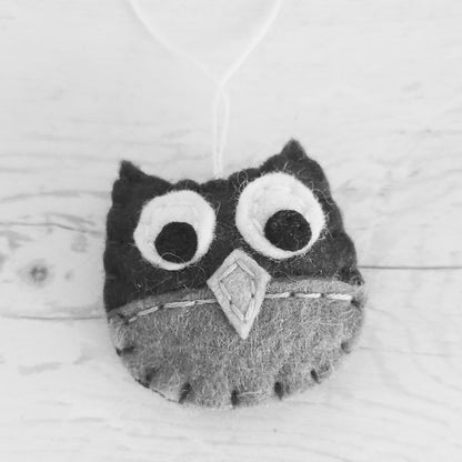 Tiny felt owl ornament, woodland animals