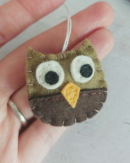 Tiny felt owl ornament, woodland animals