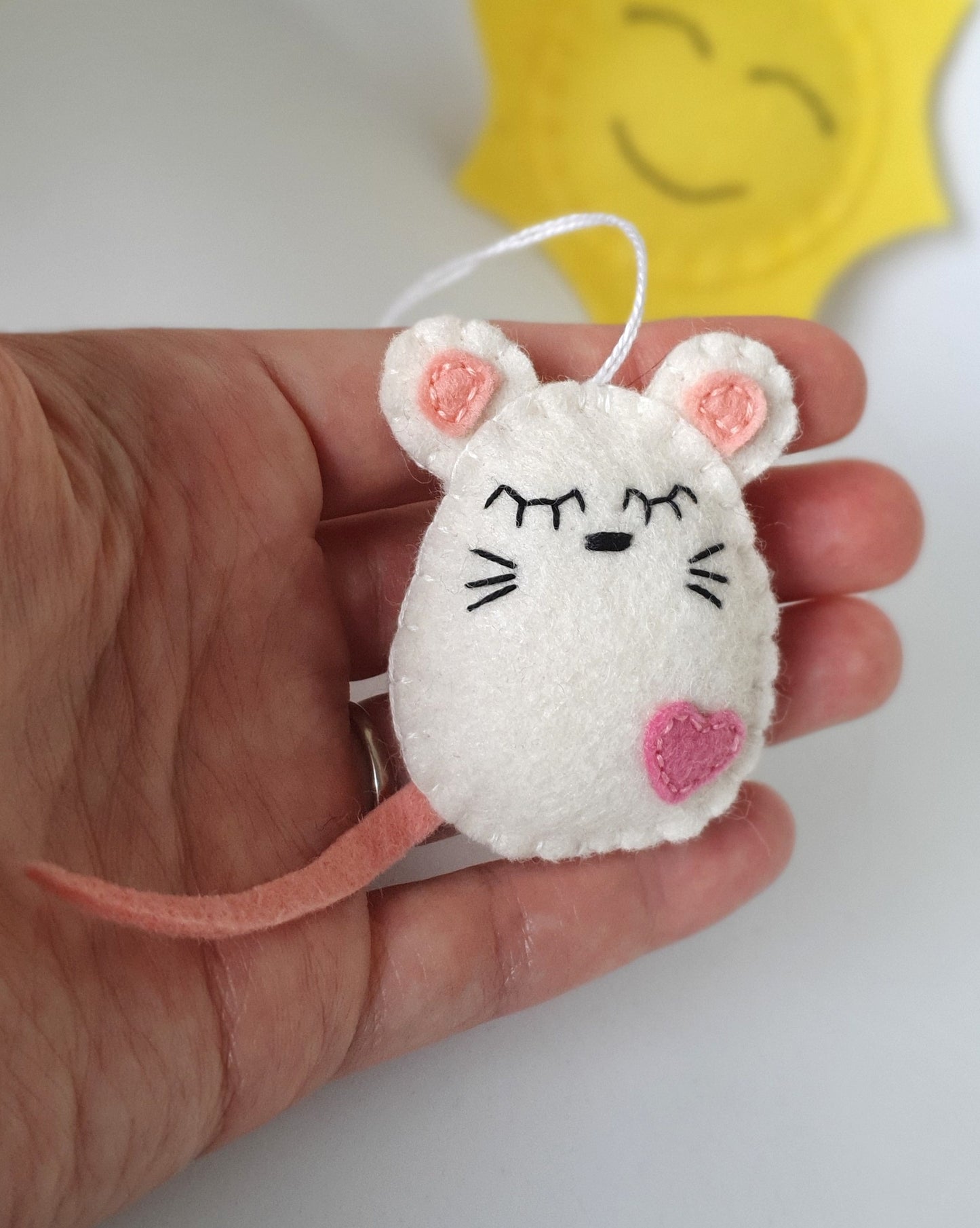 Felt mouse ornament, white mouse decor, mice decoration