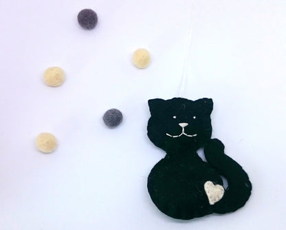 Felt cat ornament, black cat, smiling kitty, cat memorable