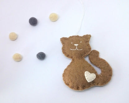 Felt cat ornament, black cat, smiling kitty, cat memorable