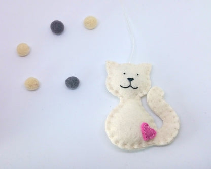 Felt cat ornament, black cat, smiling kitty, cat memorable