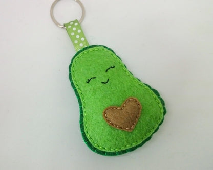 Felt Avocado key holder - handmade vegan gift idea with or without faces