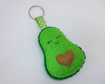 Felt Avocado key holder - handmade vegan gift idea with or without faces