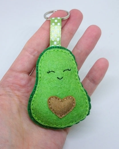 Felt Avocado key holder - handmade vegan gift idea with or without faces