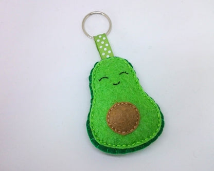 Felt Avocado key holder - handmade vegan gift idea with or without faces