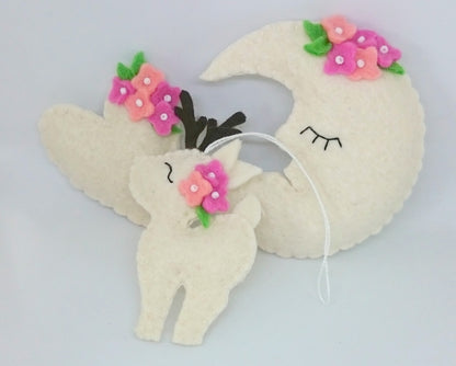 Felt deer ornament - woodland hanging animals from wool - Christmas creatures - home decor - nursery decoration for baby room