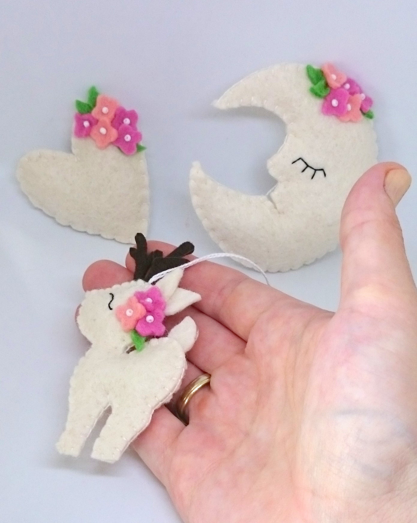 Felt deer ornament - woodland hanging animals from wool - Christmas creatures - home decor - nursery decoration for baby room