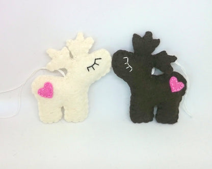 Felt reindeer ornament, red nose deer
