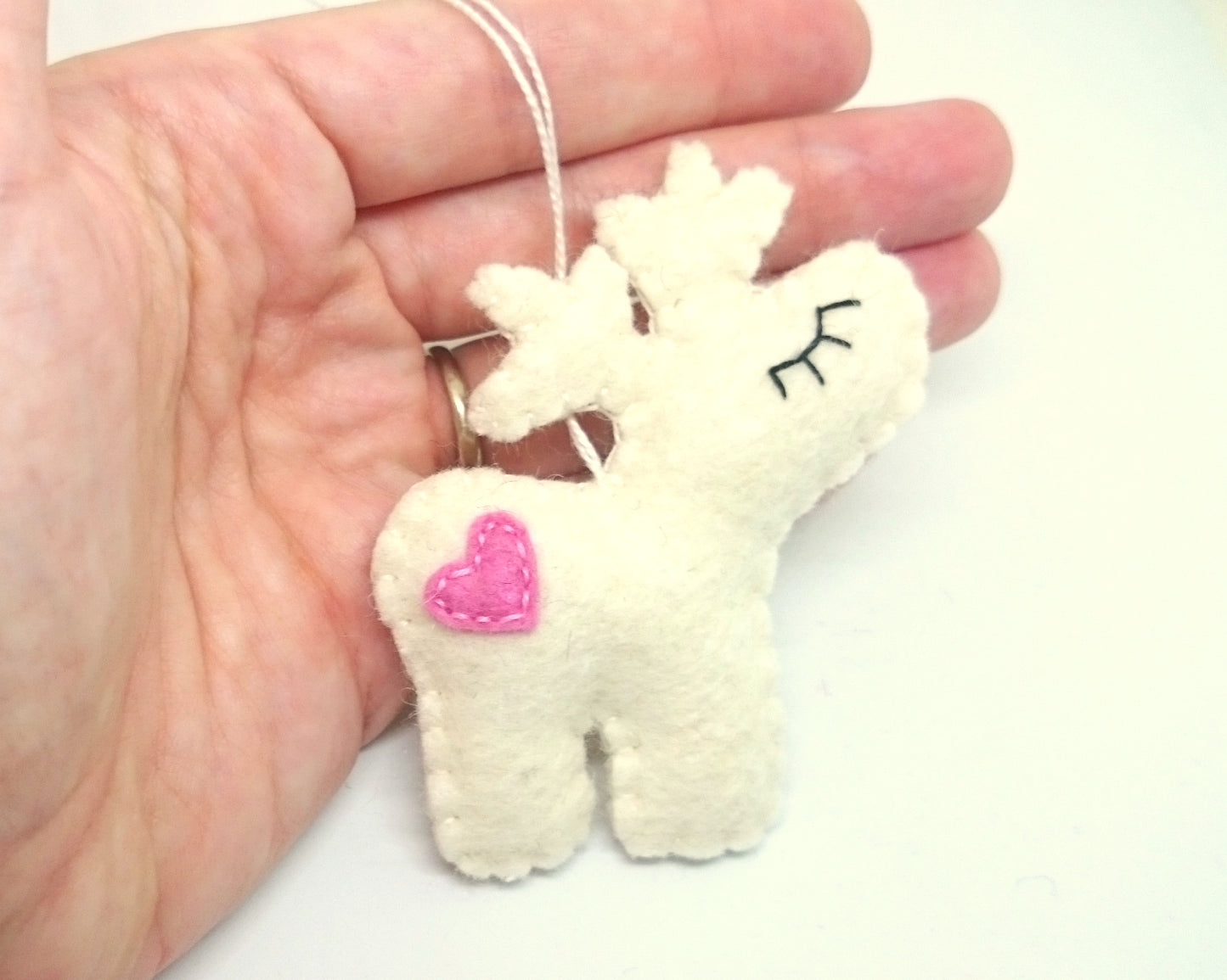 Felt reindeer ornament, red nose deer