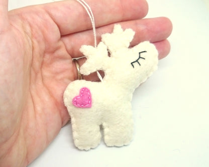 Felt reindeer ornament, red nose deer
