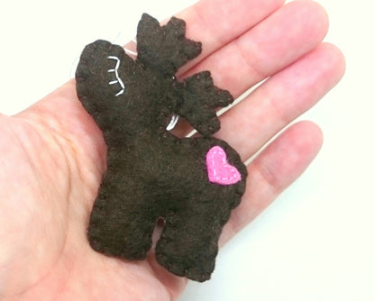 Felt reindeer ornament, red nose deer