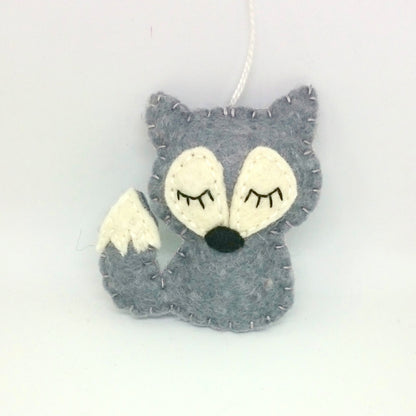 Felt wolf ornament - wildlife hanging decoration