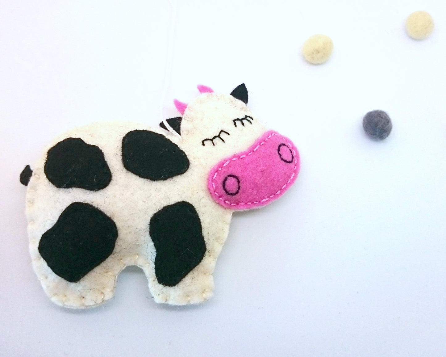 Felt cow ornament, farm animals, wool felt cows