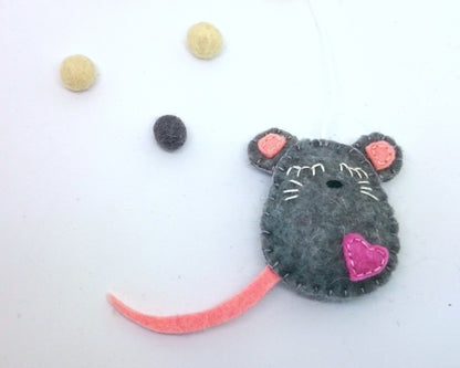 Felt mouse ornament, white mouse decor, mice decoration