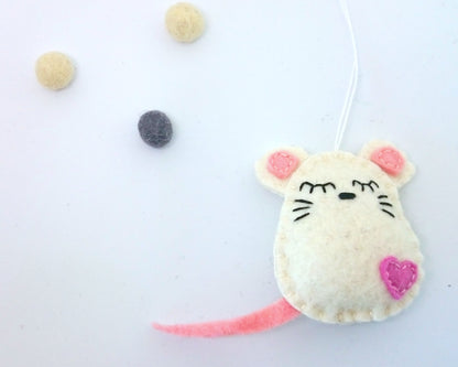 Felt mouse ornament, white mouse decor, mice decoration