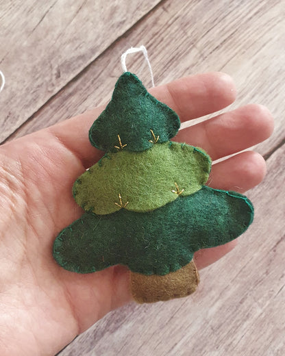 Christmas tree ornament - felt hanging decoration - Christmas/Housewarming home decor - hand embroidered - for x-mas