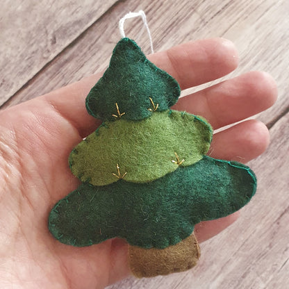 Christmas tree ornament - felt hanging decoration - Christmas/Housewarming home decor - hand embroidered - for x-mas