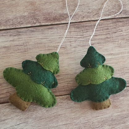 Christmas tree ornament - felt hanging decoration - Christmas/Housewarming home decor - hand embroidered - for x-mas