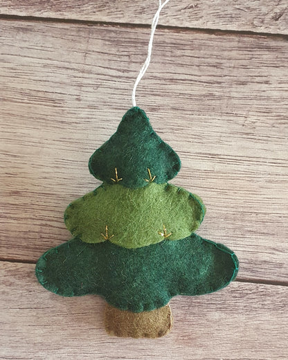 Christmas tree ornament - felt hanging decoration - Christmas/Housewarming home decor - hand embroidered - for x-mas