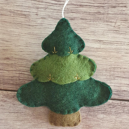 Christmas tree ornament - felt hanging decoration - Christmas/Housewarming home decor - hand embroidered - for x-mas