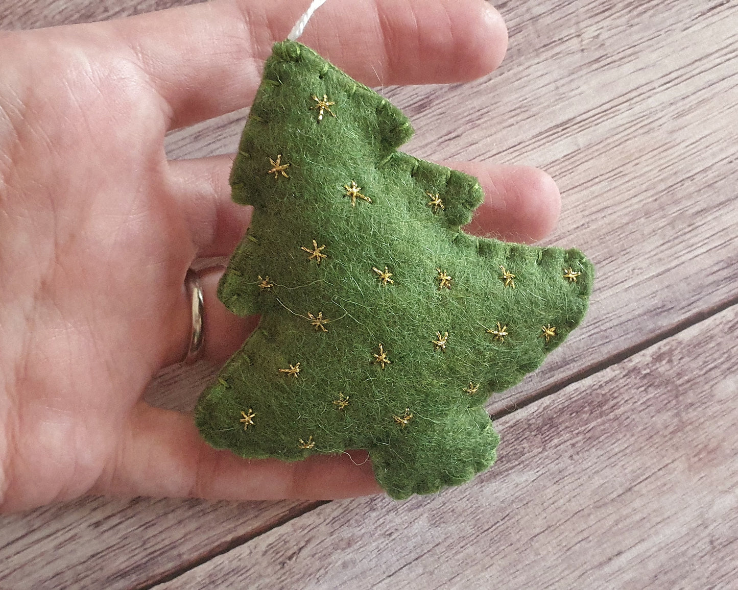 Christmas tree ornament with golden stars, felt hanging decoration