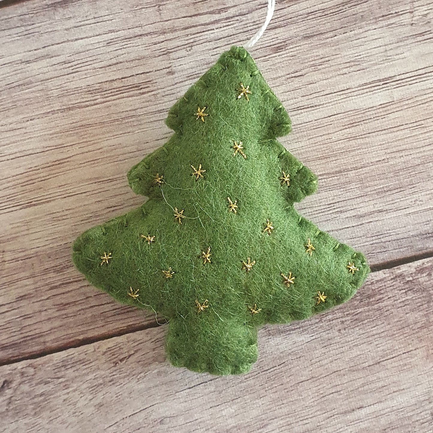 Christmas tree ornament with golden stars, felt hanging decoration